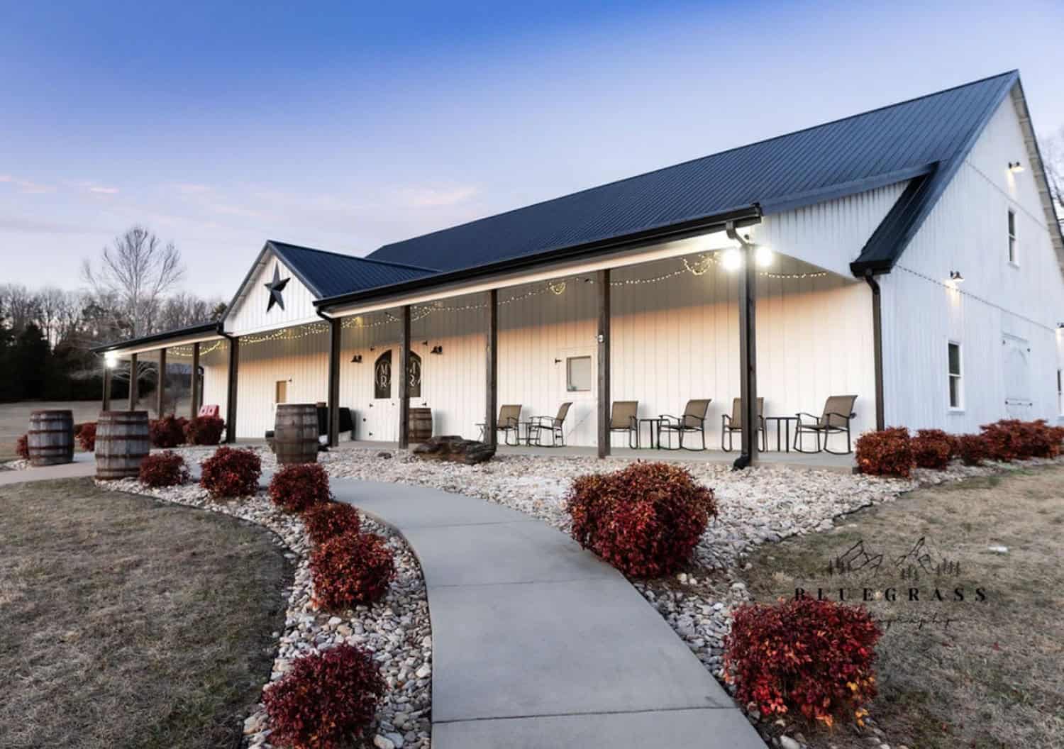 Exterior of Mountain Ridge Venue with pathway and landscaping.