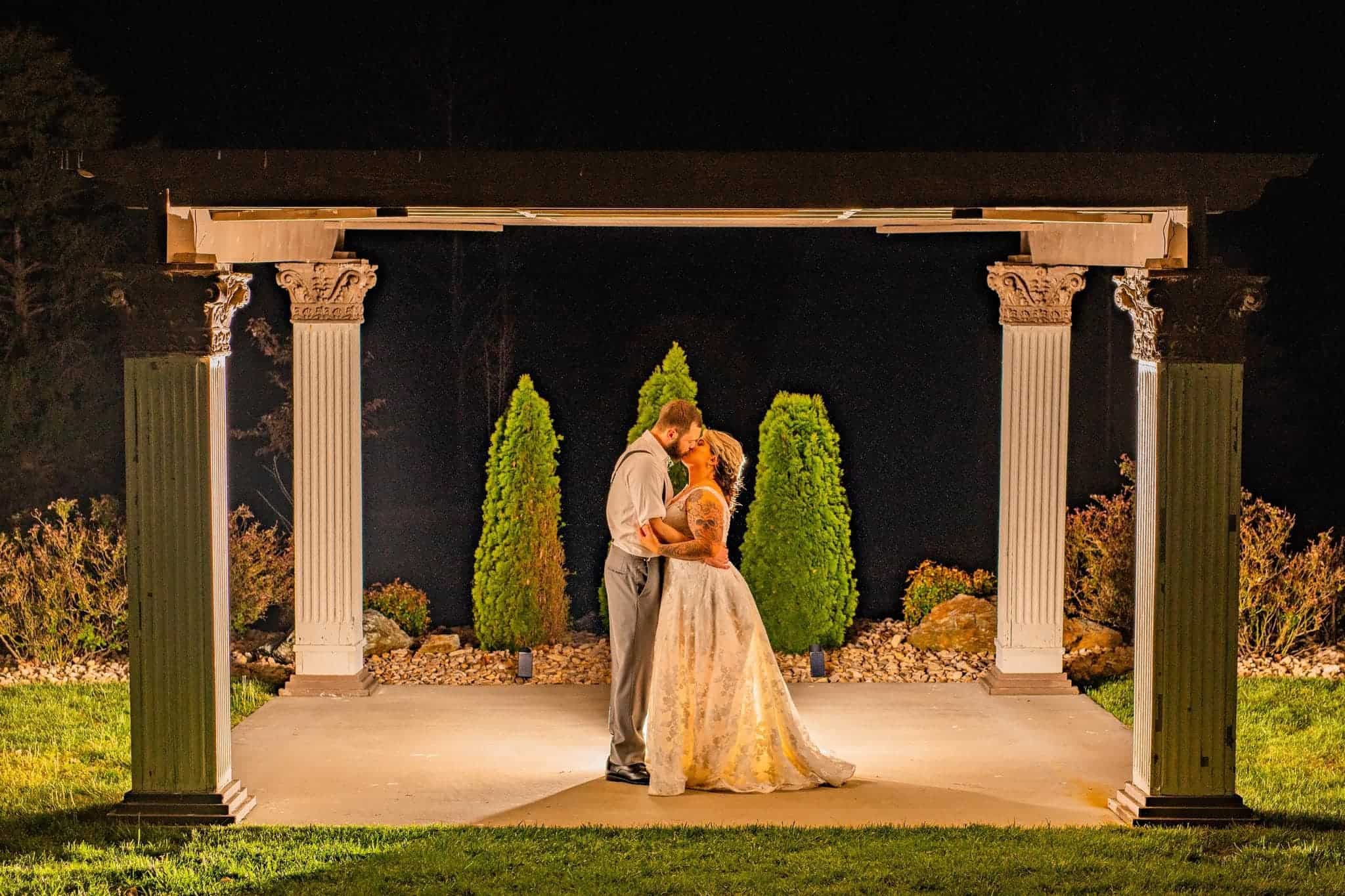 Couple sharing a romantic dance at Mountain Ridge outdoor wedding venue.