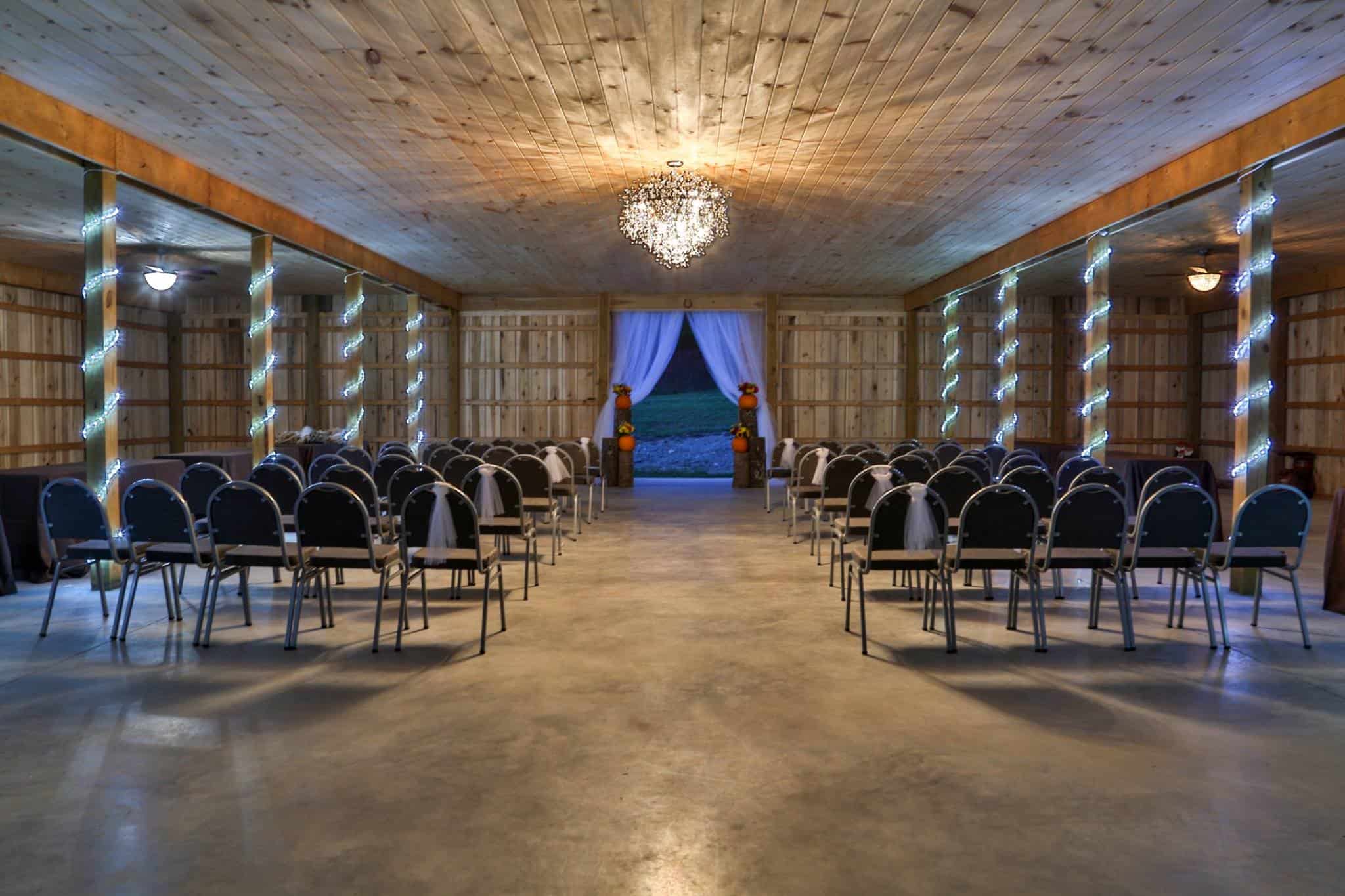 Indoor event space at Mountain Ridge Venue with elegant lighting and seating.